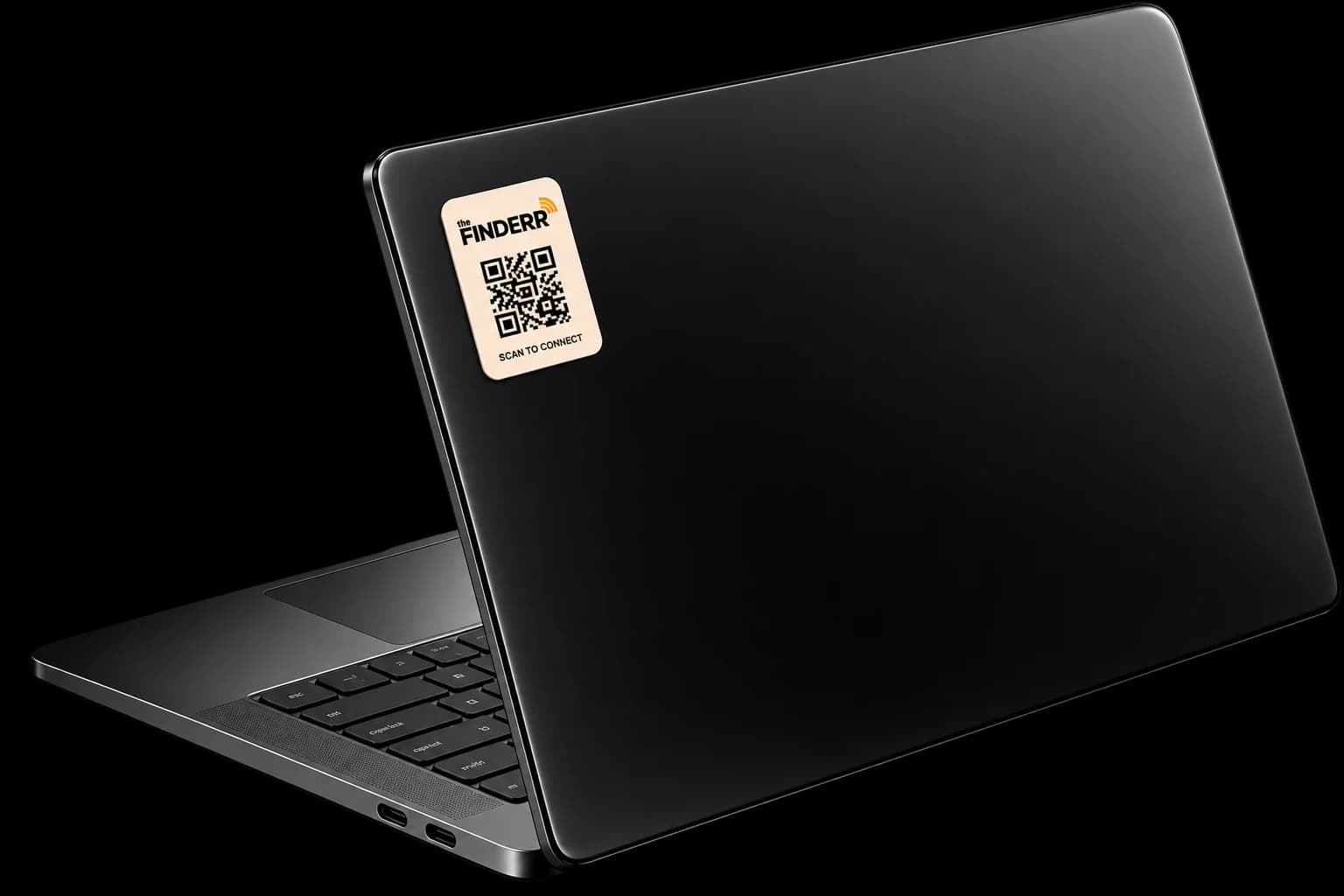 A laptop with a Finderr tag on its lid